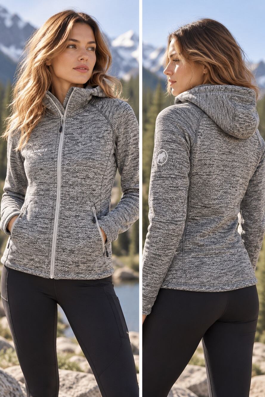 Mammut Kachemak Womens XS Marble Gray Knit Fleece Hoodie Gorpcore Hiking Jacket
